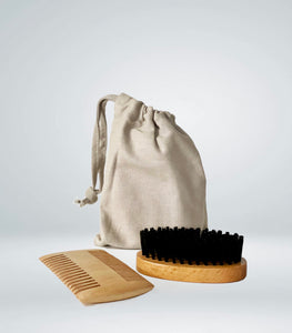 Wooden Beard Brush + Comb with Storage Bag